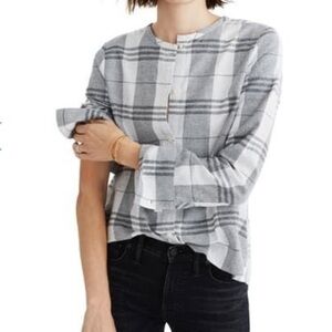 Madewell Plaid collarless top